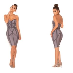 House Of CB, 'Sherece' Grey Strapless Bandage Mini Dress, Size S